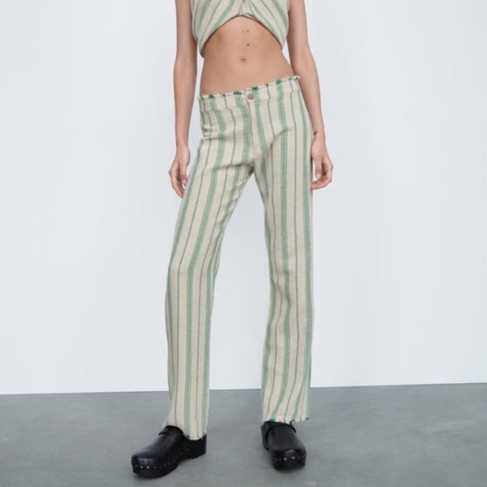 Zara Green and Cream Striped Pants The Beth Hippie Granola Indie Baja Beach